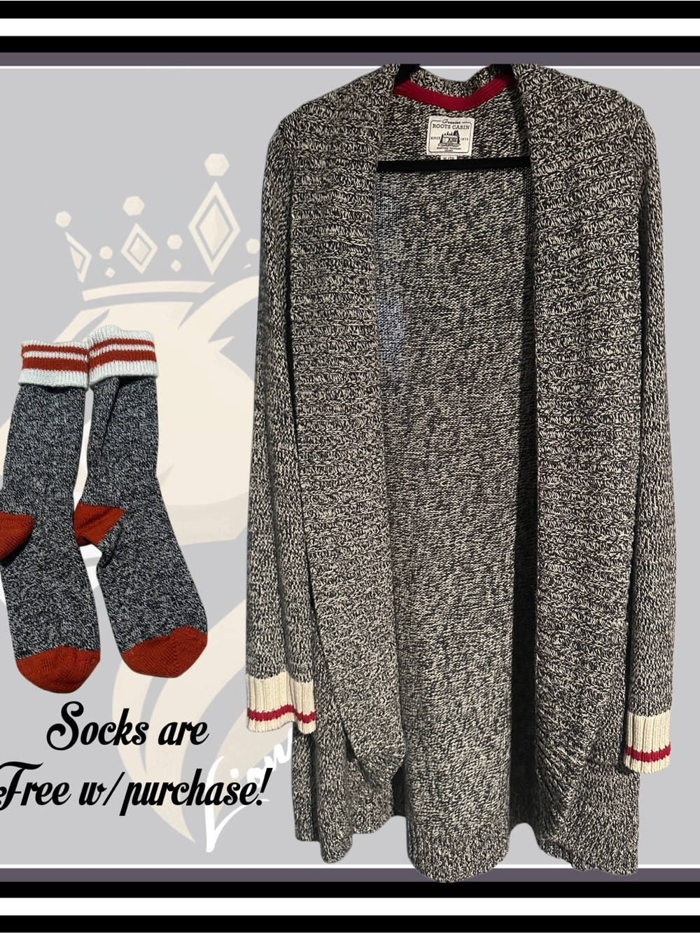 Roots Cabin Cozy Open-Front The “Sock Monkey” Cardigan Sz XL